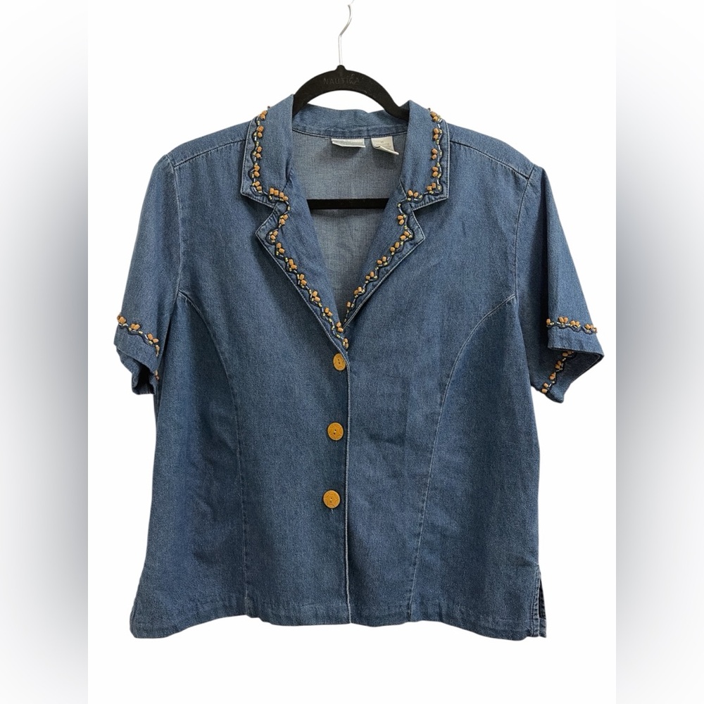 Erika Blue Denim Shirt with‎ Embroidery